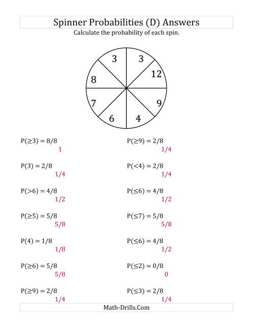 The 8 Section Spinner Probabilities (D) Math Worksheet Page 2