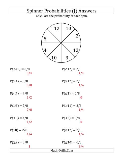 The 8 Section Spinner Probabilities (J) Math Worksheet Page 2