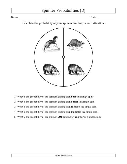 The Non-Numerical Spinners with Pictures (4 Sections) (B) Math Worksheet