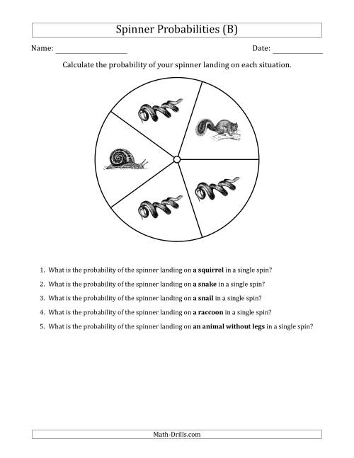 The Non-Numerical Spinners with Pictures (5 Sections) (B) Math Worksheet