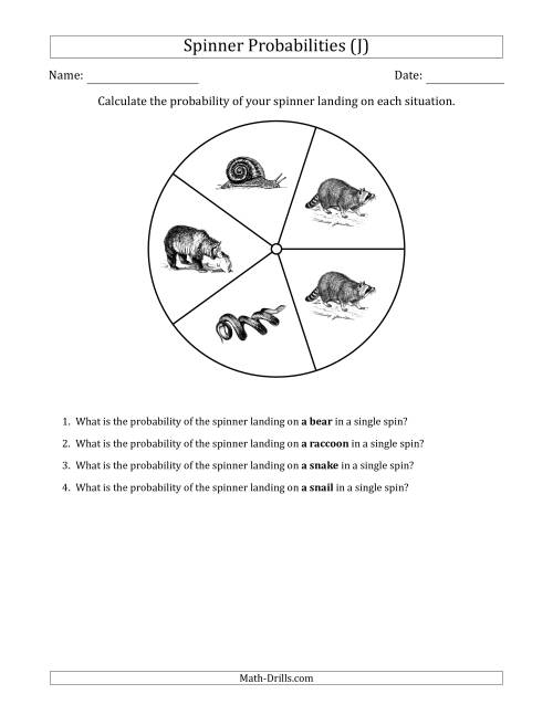 The Non-Numerical Spinners with Pictures (5 Sections) (J) Math Worksheet