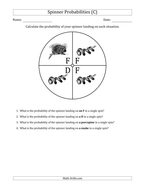 The Non-Numerical Spinners with Letters/Pictures (4 Sections) (C) Math Worksheet