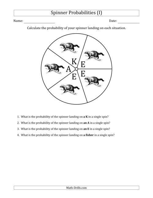 The Non-Numerical Spinners with Letters/Pictures (5 Sections) (I) Math Worksheet