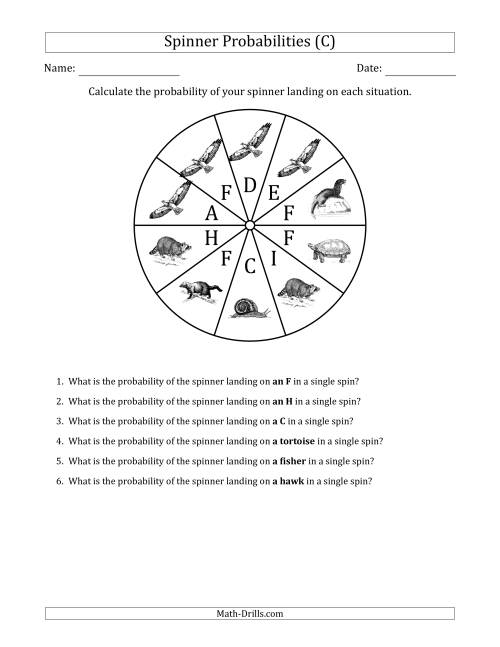 The Non-Numerical Spinners with Letters/Pictures (10 Sections) (C) Math Worksheet