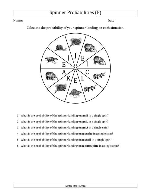 The Non-Numerical Spinners with Letters/Pictures (10 Sections) (F) Math Worksheet