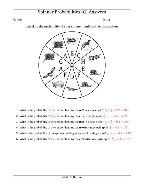 The Non-Numerical Spinners with Letters/Pictures (10 Sections) (G) Math Worksheet Page 2