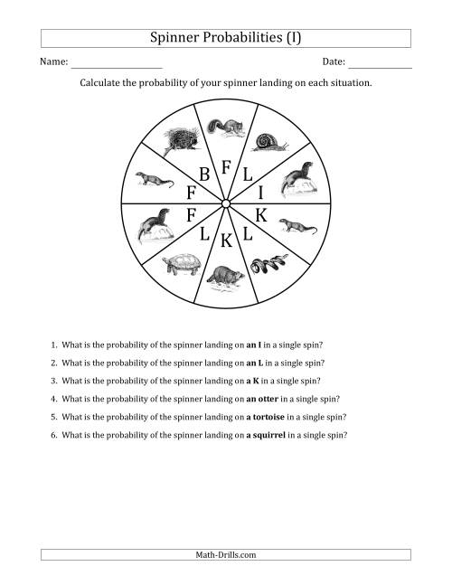The Non-Numerical Spinners with Letters/Pictures (10 Sections) (I) Math Worksheet