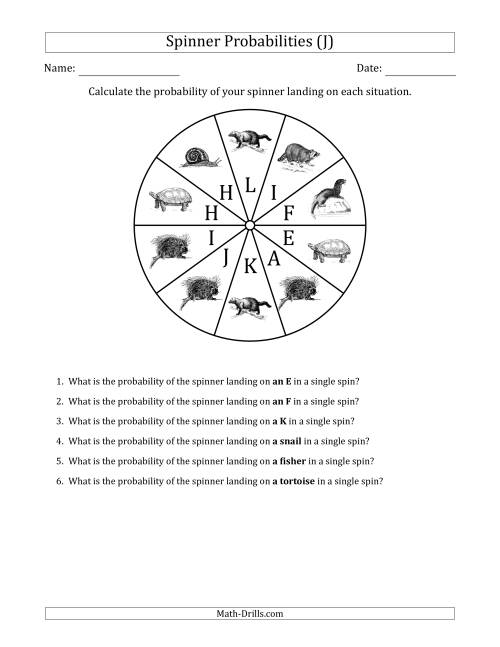 The Non-Numerical Spinners with Letters/Pictures (10 Sections) (J) Math Worksheet