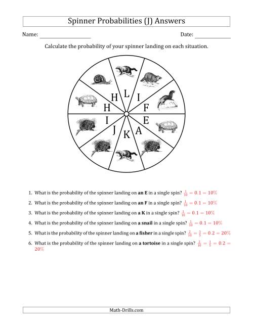 The Non-Numerical Spinners with Letters/Pictures (10 Sections) (J) Math Worksheet Page 2