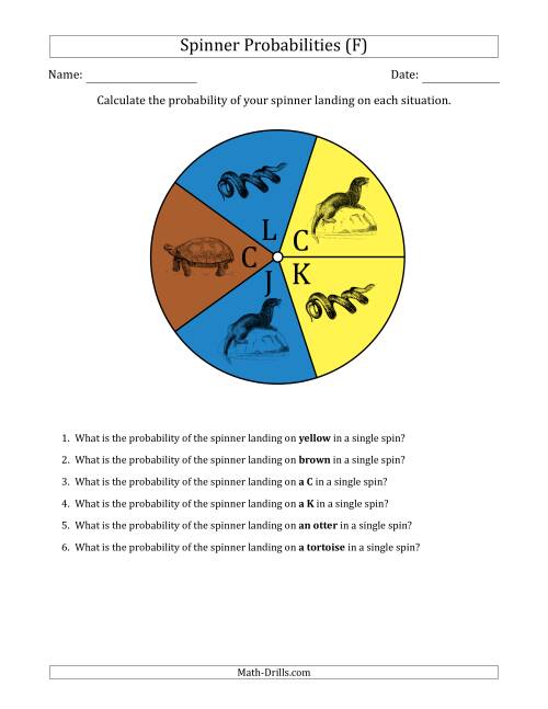 The Non-Numerical Spinners with Colors/Letters/Pictures (5 Sections) (F) Math Worksheet