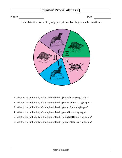 The Non-Numerical Spinners with Colors/Letters/Pictures (5 Sections) (J) Math Worksheet