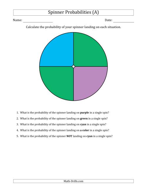 The Non-Numerical Spinners with Colors (4 Sections) (A) Math Worksheet