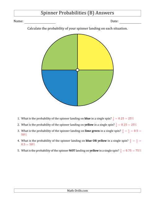 The Non-Numerical Spinners with Colors (4 Sections) (B) Math Worksheet Page 2