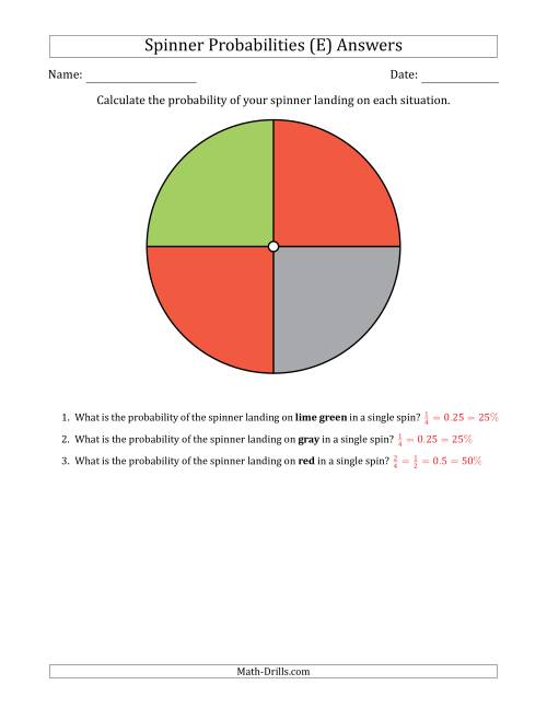 The Non-Numerical Spinners with Colors (4 Sections) (E) Math Worksheet Page 2