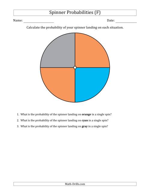 The Non-Numerical Spinners with Colors (4 Sections) (F) Math Worksheet