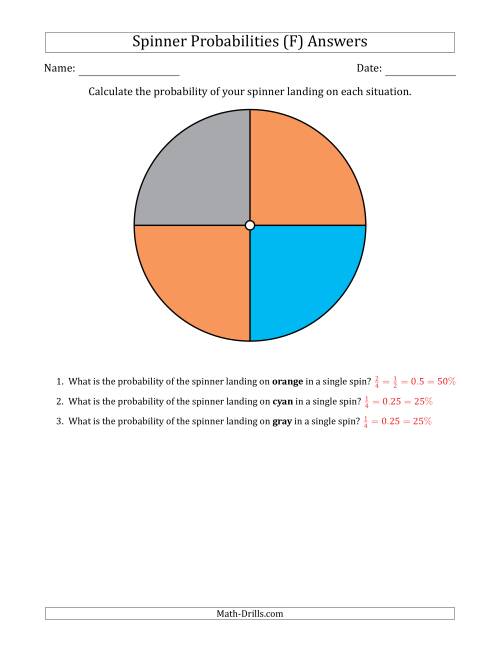 The Non-Numerical Spinners with Colors (4 Sections) (F) Math Worksheet Page 2