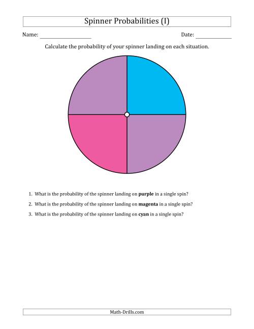 The Non-Numerical Spinners with Colors (4 Sections) (I) Math Worksheet