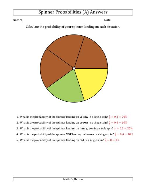 The Non-Numerical Spinners with Colors (5 Sections) (A) Math Worksheet Page 2