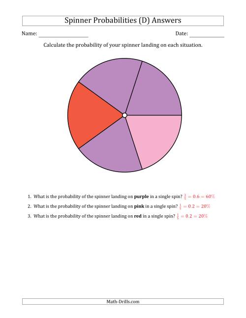 The Non-Numerical Spinners with Colors (5 Sections) (D) Math Worksheet Page 2