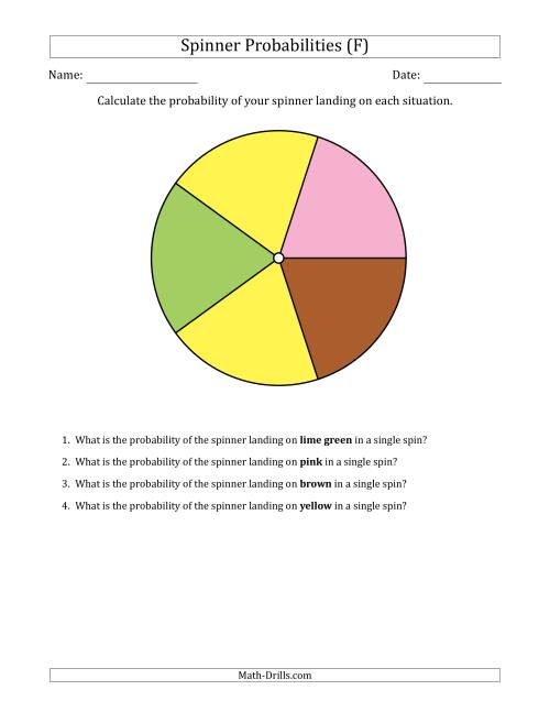 The Non-Numerical Spinners with Colors (5 Sections) (F) Math Worksheet