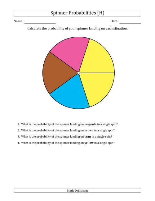 The Non-Numerical Spinners with Colors (5 Sections) (H) Math Worksheet