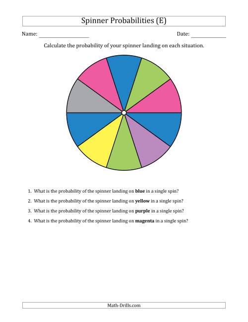 The Non-Numerical Spinners with Colors (10 Sections) (E) Math Worksheet