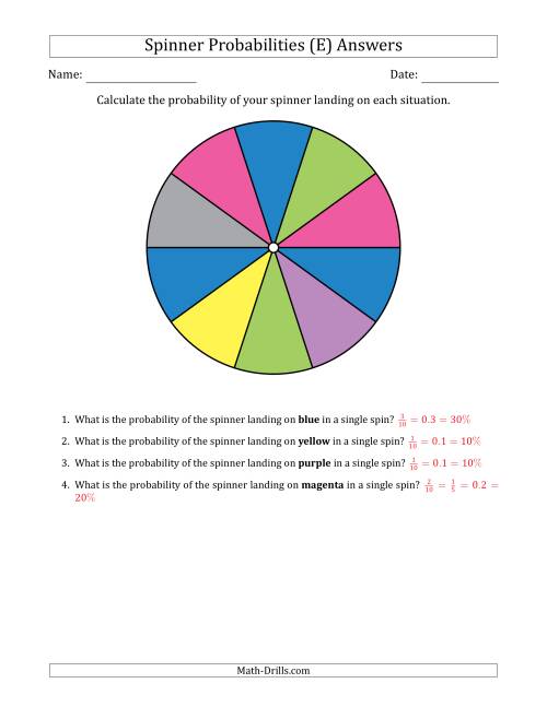The Non-Numerical Spinners with Colors (10 Sections) (E) Math Worksheet Page 2