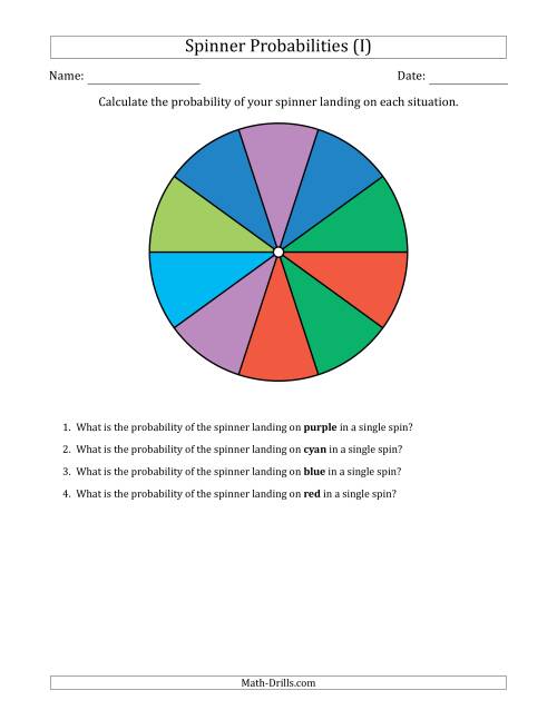 The Non-Numerical Spinners with Colors (10 Sections) (I) Math Worksheet