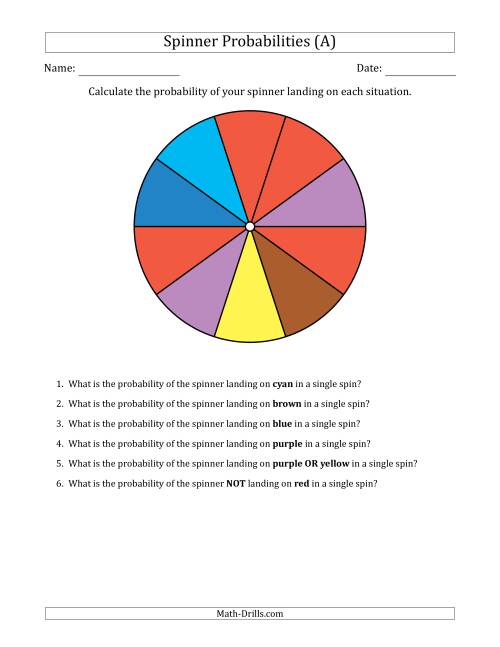 The Non-Numerical Spinners with Colors (10 Sections) (All) Math Worksheet