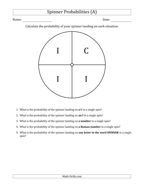 The Non-Numerical Spinners with Letters (4 Sections) (A) Math Worksheet