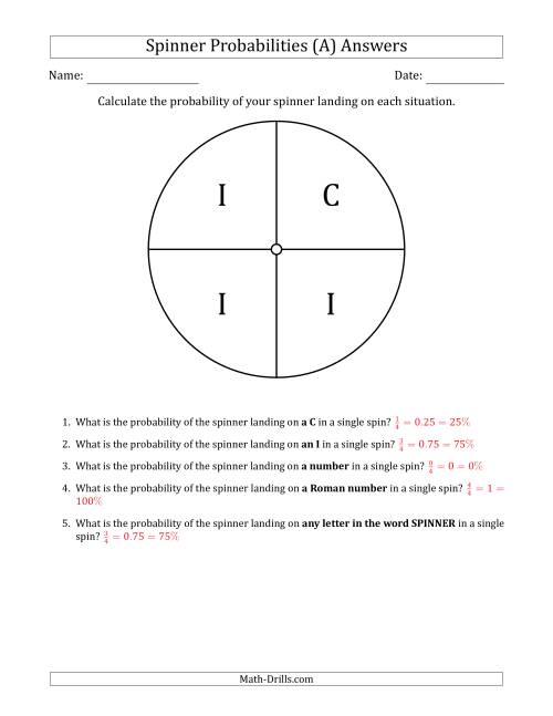 The Non-Numerical Spinners with Letters (4 Sections) (A) Math Worksheet Page 2