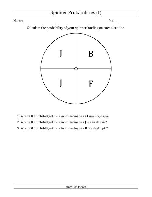 The Non-Numerical Spinners with Letters (4 Sections) (I) Math Worksheet