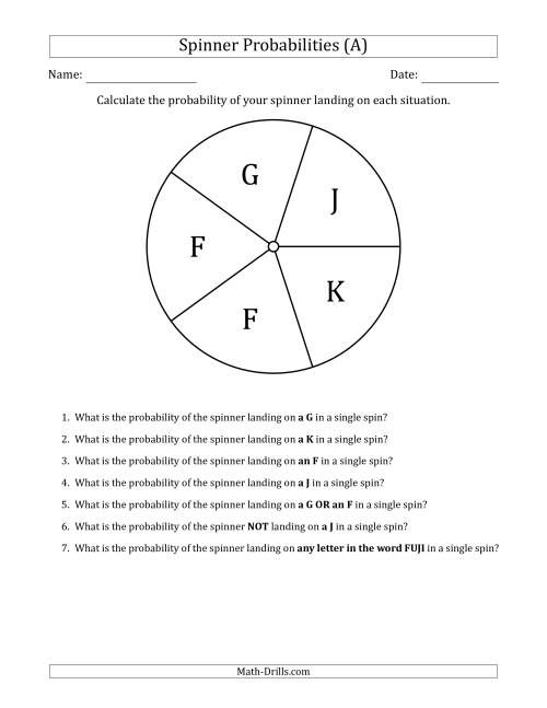 The Non-Numerical Spinners with Letters (5 Sections) (A) Math Worksheet