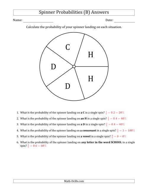 The Non-Numerical Spinners with Letters (5 Sections) (B) Math Worksheet Page 2