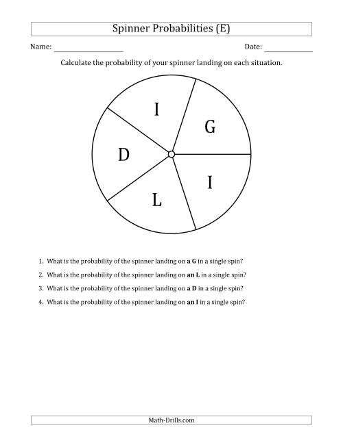 The Non-Numerical Spinners with Letters (5 Sections) (E) Math Worksheet