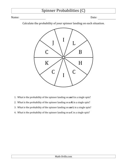 The Non-Numerical Spinners with Letters (10 Sections) (C) Math Worksheet