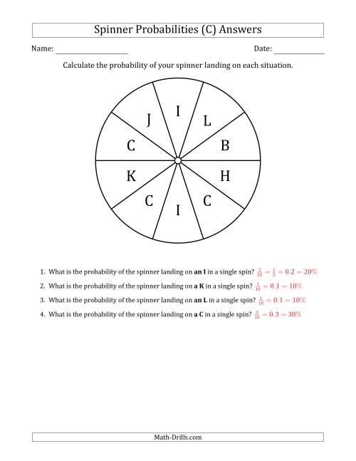 The Non-Numerical Spinners with Letters (10 Sections) (C) Math Worksheet Page 2
