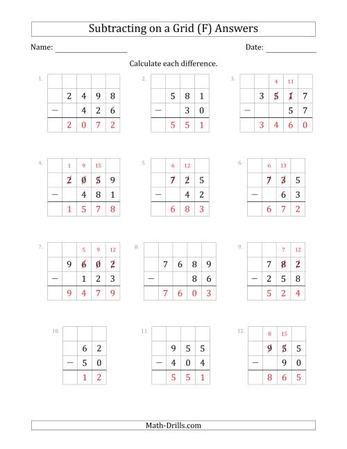 The Subtracting 2- to 4-Digit Numbers from 2- to 4-Digit Numbers With Grid Support (F) Math Worksheet Page 2