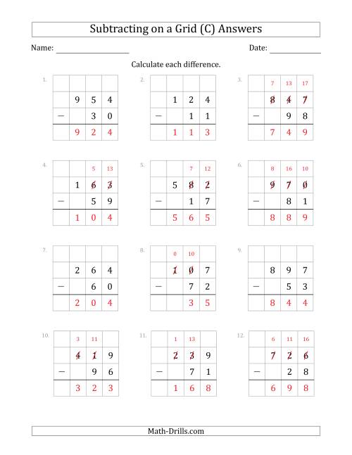 The Subtracting 2-Digit Numbers from 3-Digit Numbers With Grid Support (C) Math Worksheet Page 2