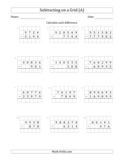 Subtracting 3- to 6-Digit Numbers from 3- to 6-Digit Numbers With Grid Support