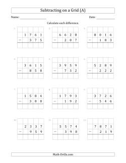 Subtracting 3-Digit Numbers from 4-Digit Numbers With Grid Support