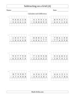 Subtracting 6-Digit Numbers from 6-Digit Numbers With Grid Support
