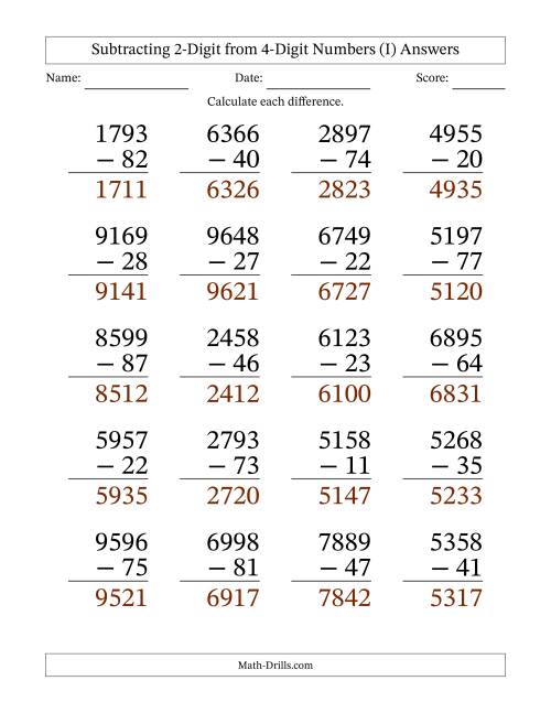 Subtraction Worksheets 2 Digit Minus 1 Digit