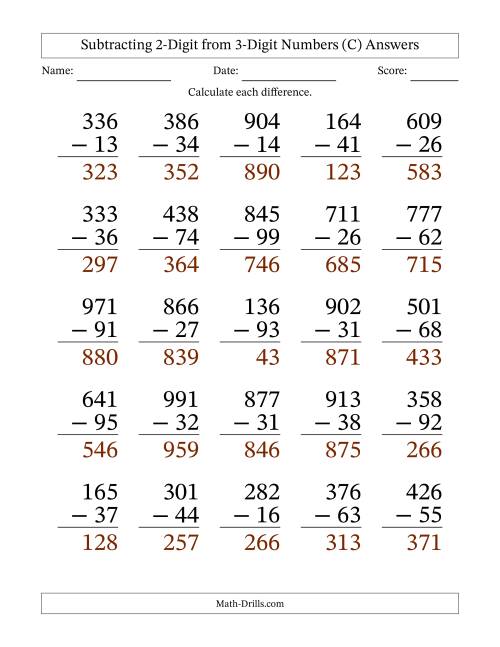 Large Print 3-Digit Minus 2-Digit Subtraction (C)