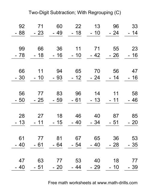 two digit subtraction with some regrouping 49 questions c