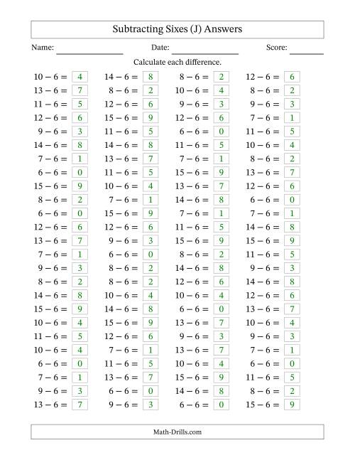 Subtracting 6 (100 Horizontal Questions) (J)