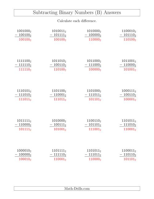 Subtracting Binary Numbers (Base 2) (B)