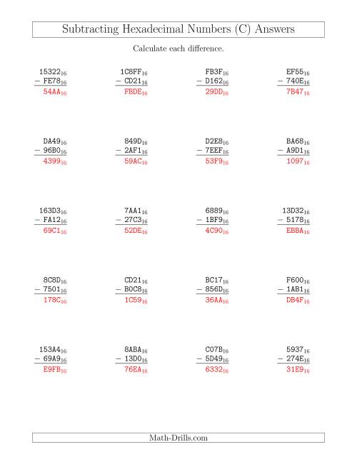 Subtracting Hexadecimal Numbers (Base 16) (C)