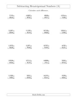 Subtracting Hexatrigesimal Numbers (Base 36)