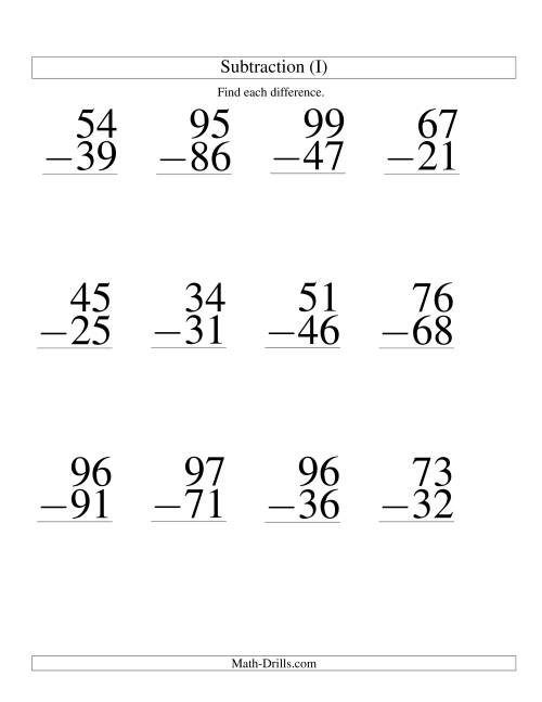 Two-Digit Minus Two-Digit Subtraction -- Large Print (I)